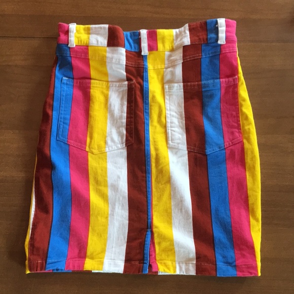 Candy stripe denim jean skirt bright and colorful mod Y2K quirky pop 80s 90s - Picture 2 of 8